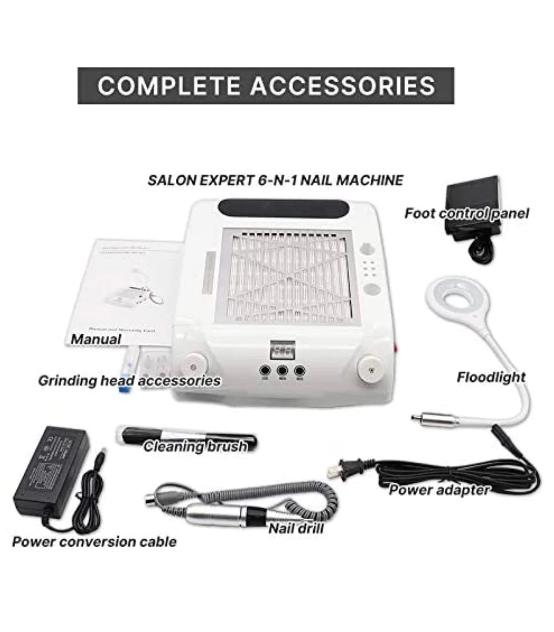 Salon Expert 6-N-1 Nail Machine, Nail Drill, Dust Collector, Desk Lamp, Uv Lamp Storage Box And Hand Pillow