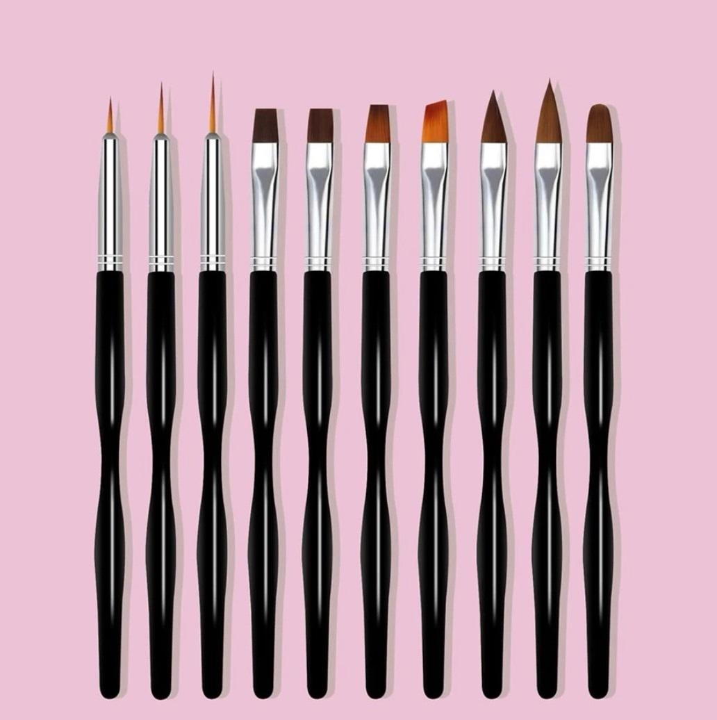 Nail Brush Set Black 10pcs