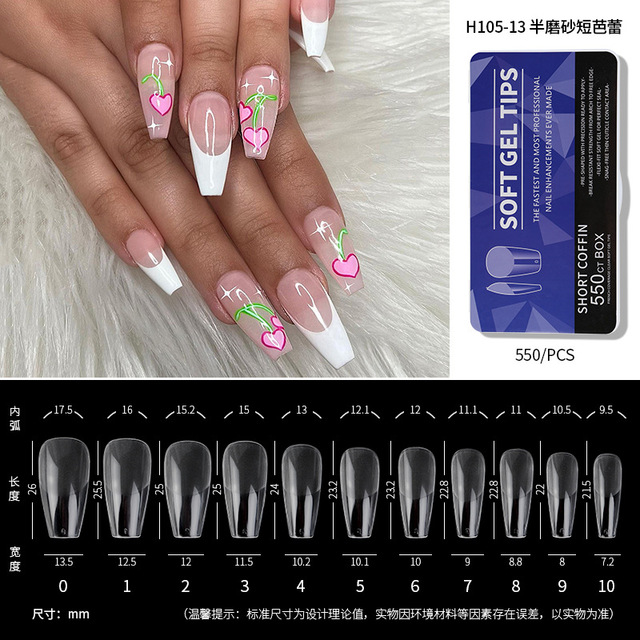 Soft Gel Tips Box Of 550ct – Short Coffin Half Matte